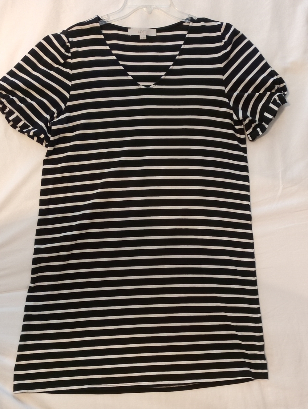 LOFT Black & White Striped V-Neck T-shirt Dress